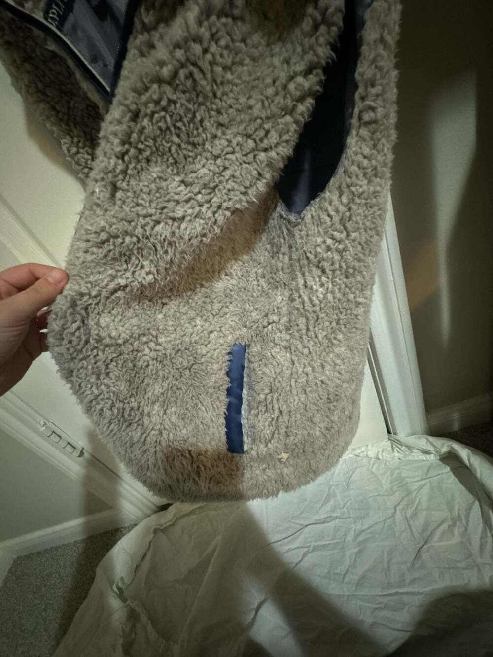 Simply Southern Gray Sherpa Fleece Zip Front Vest with Navy Trim - Picture 3 of 4